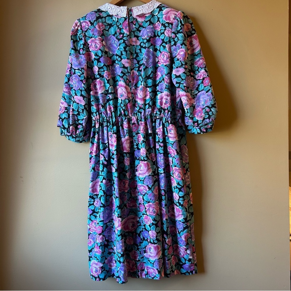 Vintage 80s Ellen Hart Floral Lace Women’s Dress Size 10P Cottagecore - Picture 8 of 12